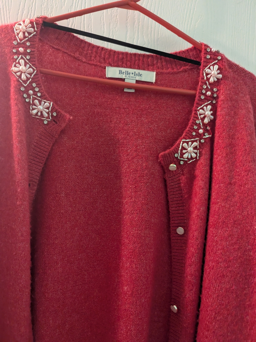 Red Embellished Women's Cardigan
